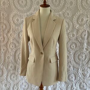 CHARLIE B solid blazer with adjustable rouge back beige color Classic Style